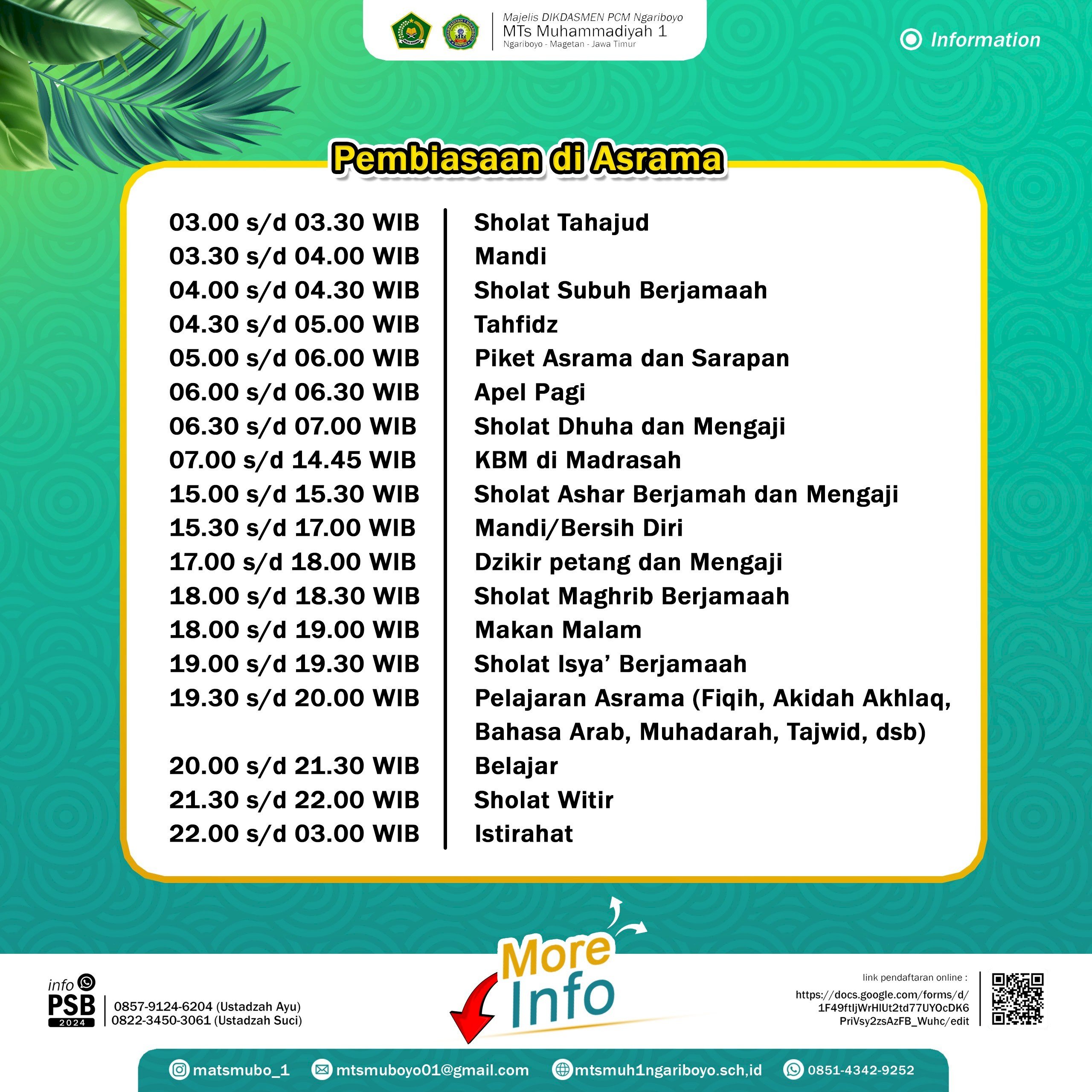 Jadwal Pembiasaan Santri MTs Muhammadiyah 1 Ngariboyo 